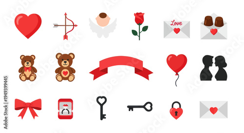 Valentines day icons love romance and celebration