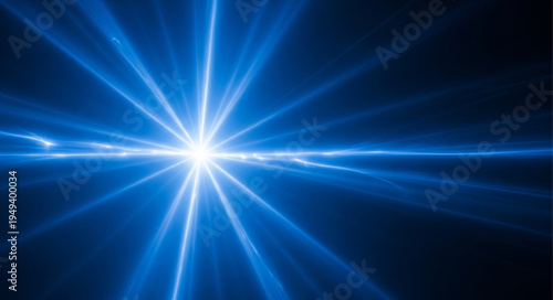 Bright Blue Starburst Light Effect on Black Background.