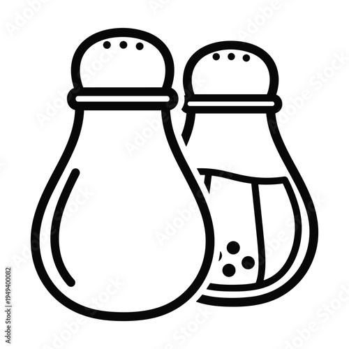 Simple Black and White Line Icon of Salt and Pepper Shakers