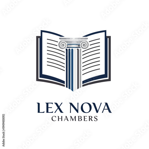 Lex Nova Chambers Logo with Open Book and Classical Column Icon Representing Legal Knowledge on Isolated White Background