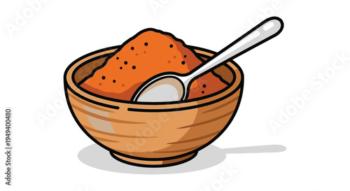 A colorful illustration depicts a bowl filled with spice and a spoon showcasing a simple silhouette high quality professional detailed modern