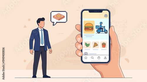 Online Food Delivery App Man Ordering Takeaway Meal with Smartphone