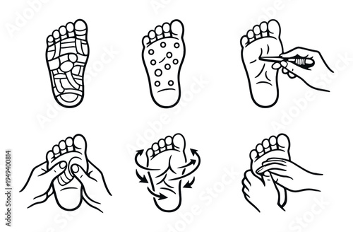 Feet reflexology and pressure point massage on sole diagrams