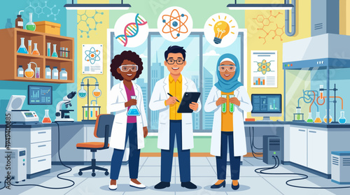 Scientists working in a modern laboratory with advanced scientific equipment