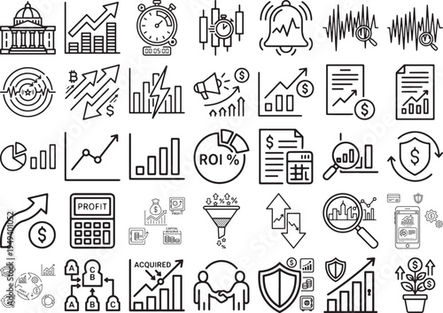 ROI Analysis and Corporate Governance Line Icon Set