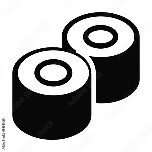 Black and White Icon of Sushi Rolls, Simple Design