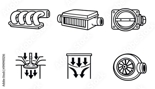 Engine air intake components displayed as icons on dark background