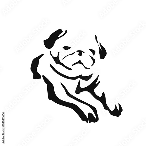 Vector drawing of a dog. Black and white gestalt design of a funny pet. Little doggy. Cute animal illustration. Postcard for International Dog Day. Drawing of an animal in the Gestalt style.