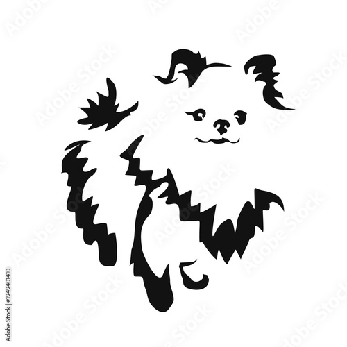 Vector drawing of a dog. Black and white gestalt design of a funny pet. Little doggy. Cute animal illustration. Postcard for International Dog Day. Drawing of an animal in the Gestalt style.
