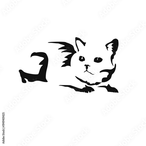 Vector drawing of a cat. Black and white gestalt design of a funny pet. Little kitty. Cute animal illustration. Postcard for International Cat Day. Drawing of an animal in the Gestalt style.