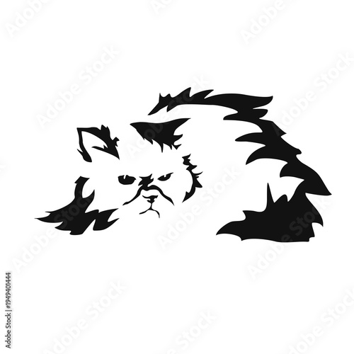 Vector drawing of a cat. Black and white gestalt design of a funny pet. Little kitty. Cute animal illustration. Postcard for International Cat Day. Drawing of an animal in the Gestalt style.