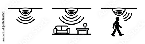 Ceiling motion sensors detecting presence in living room and hallway