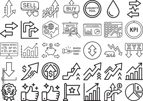 Financial Metrics and Liquidity Pool Vector Icon Collection