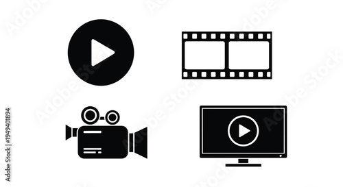 Media player icons depicting video playback in black silhouette
