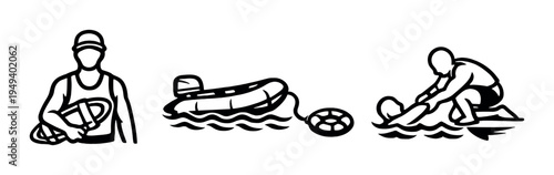 Lifeguard performing rescue with boat and swimmer in water