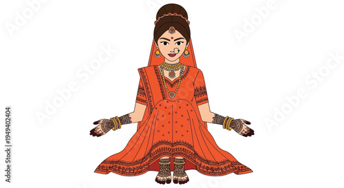 An illustration depicts a traditionally dressed indian bride with intricate henna showcasing a striking silhouette high quality professional detailed modern elegant