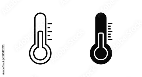 Two thermometer icons displaying temperature one outlined and one solid silhouette