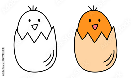 Cute chick hatching from egg icon, Easter celebration