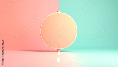 Round traffic sign in mint and peach colors, no text, clean minimal composition.