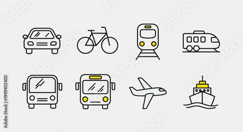 Transportation icons car bicycle train bus plane