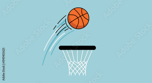 Basketball going through hoop in motion.