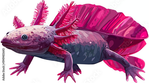 A stylized illustration of an axolotl, showcasing vibrant colors and a unique, pixellated aesthetic
