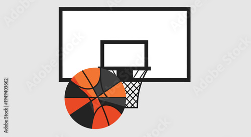 Basketball hoop with orange and black ball.