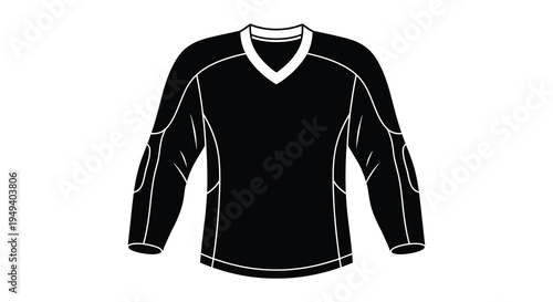 A stark black and white illustration of a hockey jersey showcasing its design and form silhouette high quality professional detailed modern