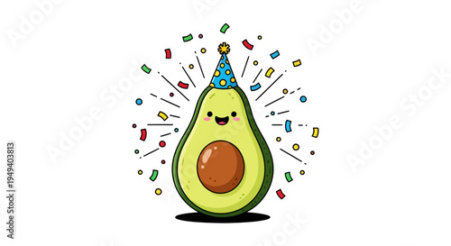 A cartoon avocado wearing a party hat.