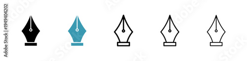 Fountain pen icons collection in black and blue colors