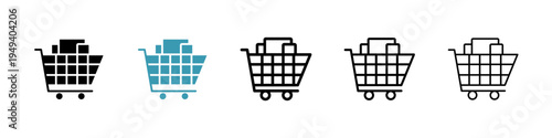 Full cart icons collection in black and blue colors