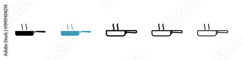 Frying pan icons collection in black and blue colors