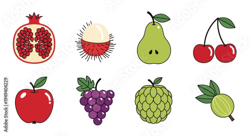 Various colorful fruits on white background