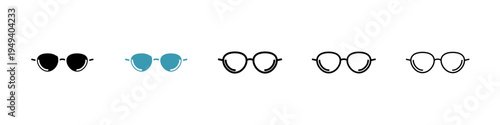 Glasses icons collection in black and blue colors