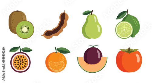 Various colorful fruits on white background