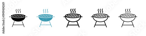 Grill icons collection in black and blue colors