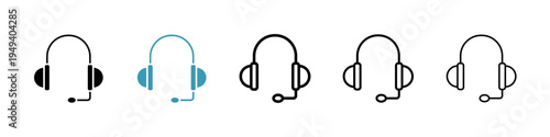 Headset icons collection in black and blue colors