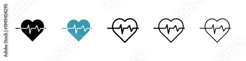 Heartbeat icons collection in black and blue colors