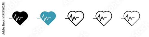 Heart rate icons collection in black and blue colors