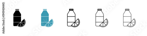 Juice bottle icons collection in black and blue colors