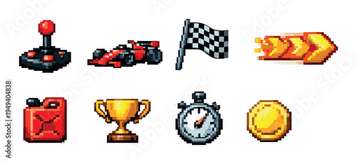 Race game icons and progress symbols on gray background