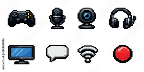 Gaming and streaming icons arranged on gray background