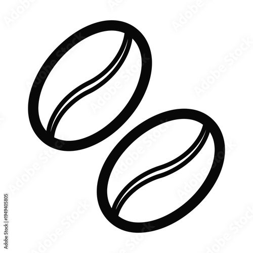 Two Black Coffee Beans Icon, Minimalist Design, Isolated on White Background