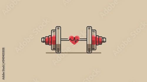Cartoon-style illustration of a barbell with heart and a heartbeat line in the center