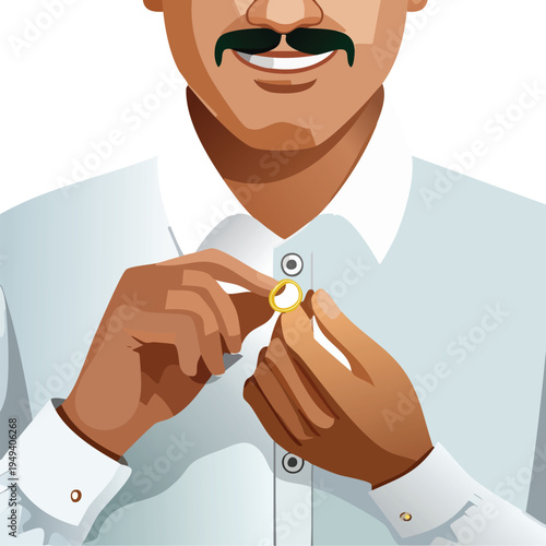 Man fastening shirt button vector illustration on white background