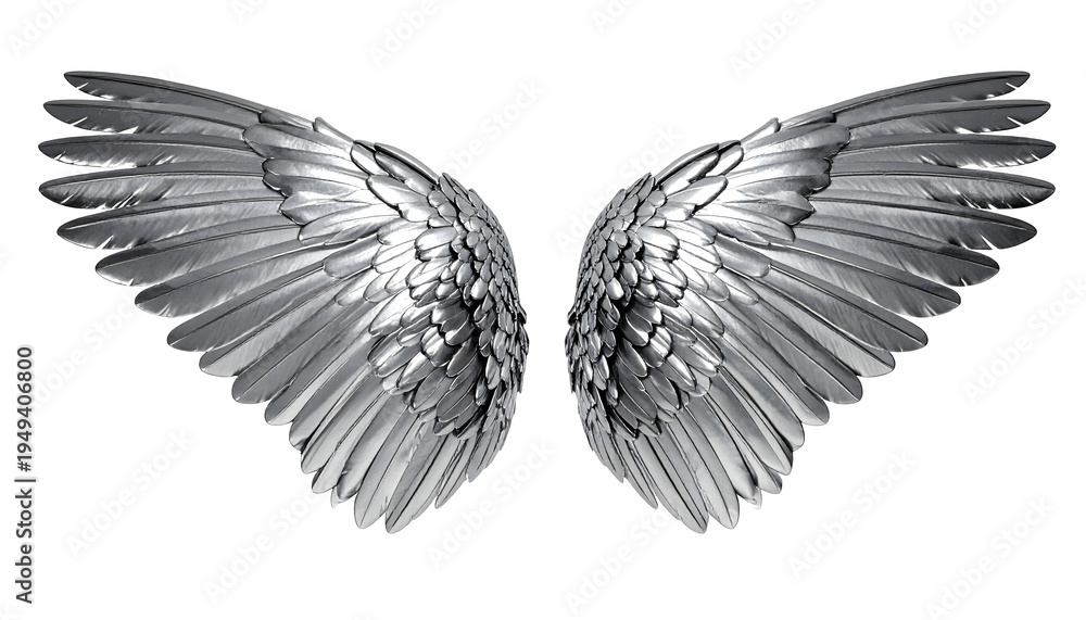 Fototapeta premium Liquid Chrome Angel wings mockup isolated on transparent background