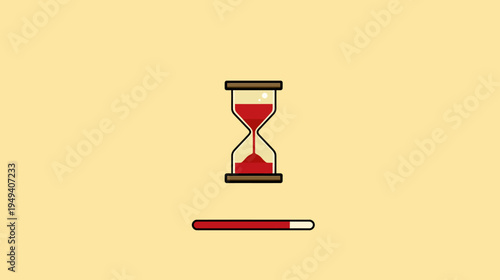 A digital illustration with a red hourglass and progress bar on a beige background