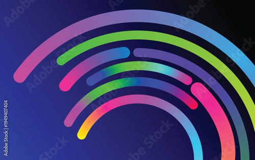 Vibrant rainbow wi fi symbol on dark blue background