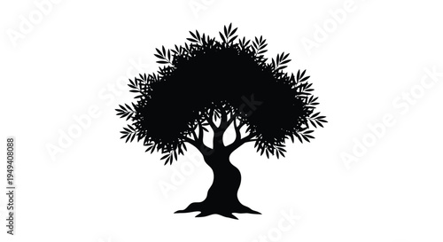A striking black silhouette of a mature leafy tree against a white background showcasing natural elegance silhouette high quality professional detailed