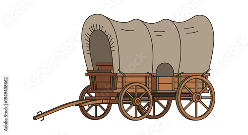 A colorful illustration depicts a covered wagon reminiscent of the old west in a simple silhouette high quality professional detailed modern